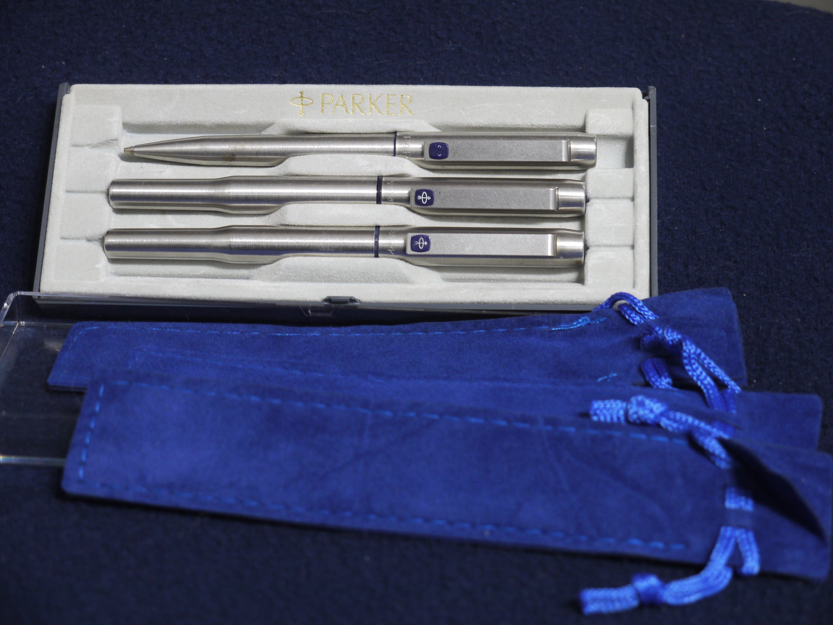 Parker 25 Stainless Steel Fountain Pen, Rollerball & Mechanical Pencil Set